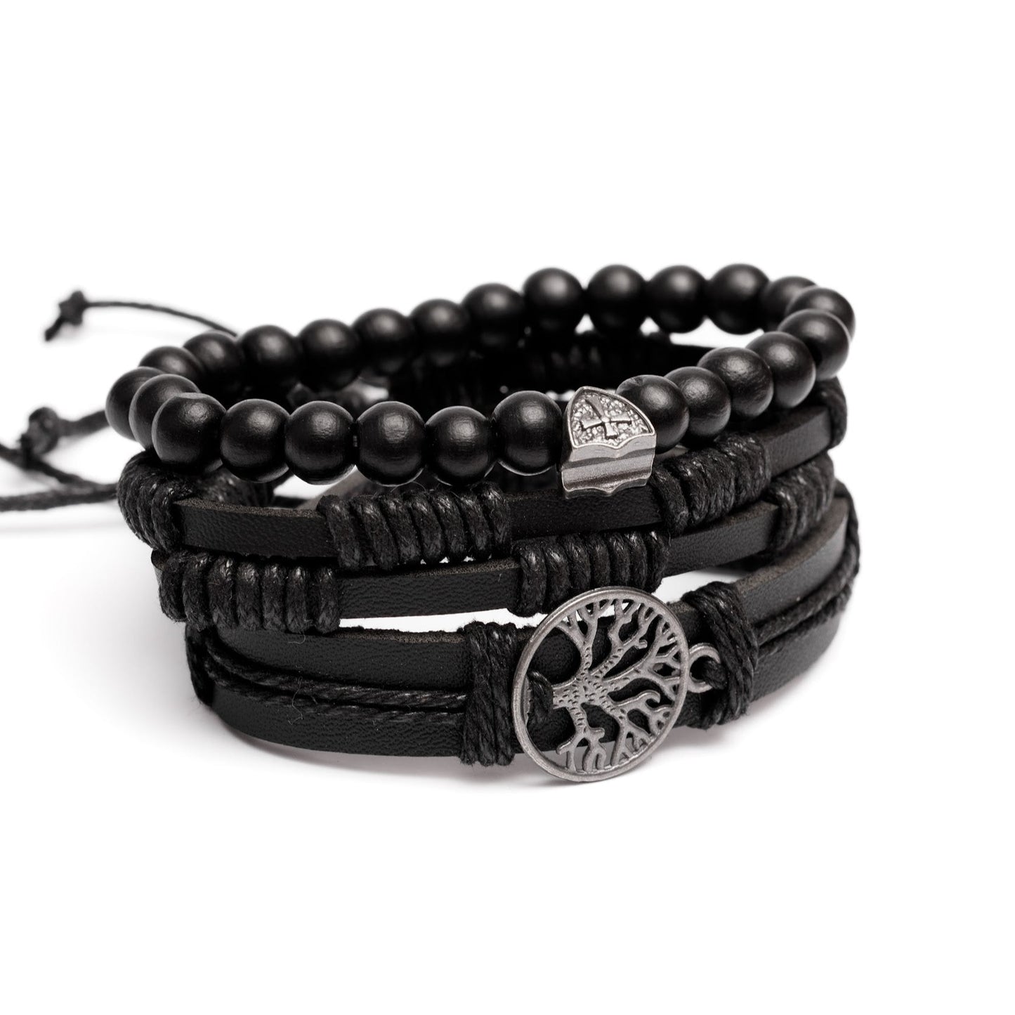 Zestaw bransoletek „Drzewo życia”, wielowarstwowy, skórzany, pleciony MANNOR
