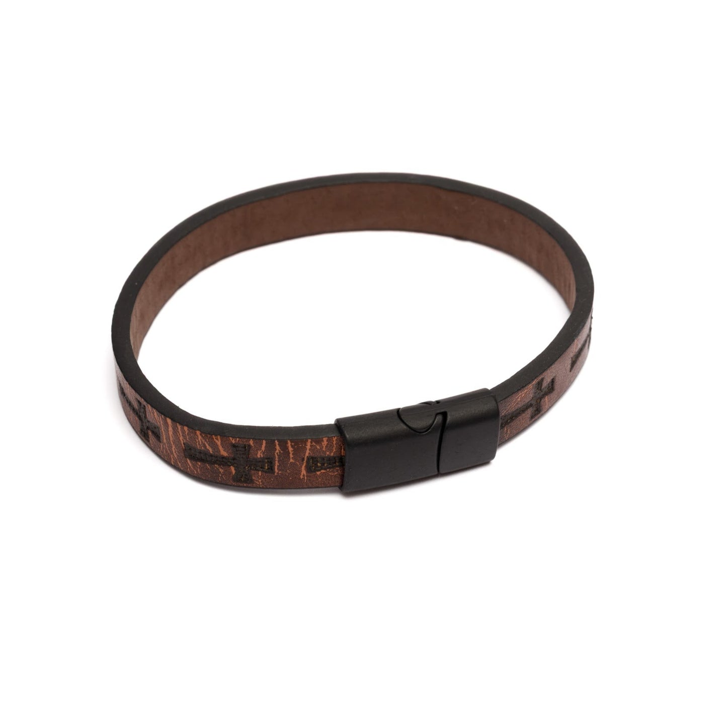 Bransoletka „Krzyż Punk” z naturalnej skóry, z magnetycznym zapięciem, MANNOR