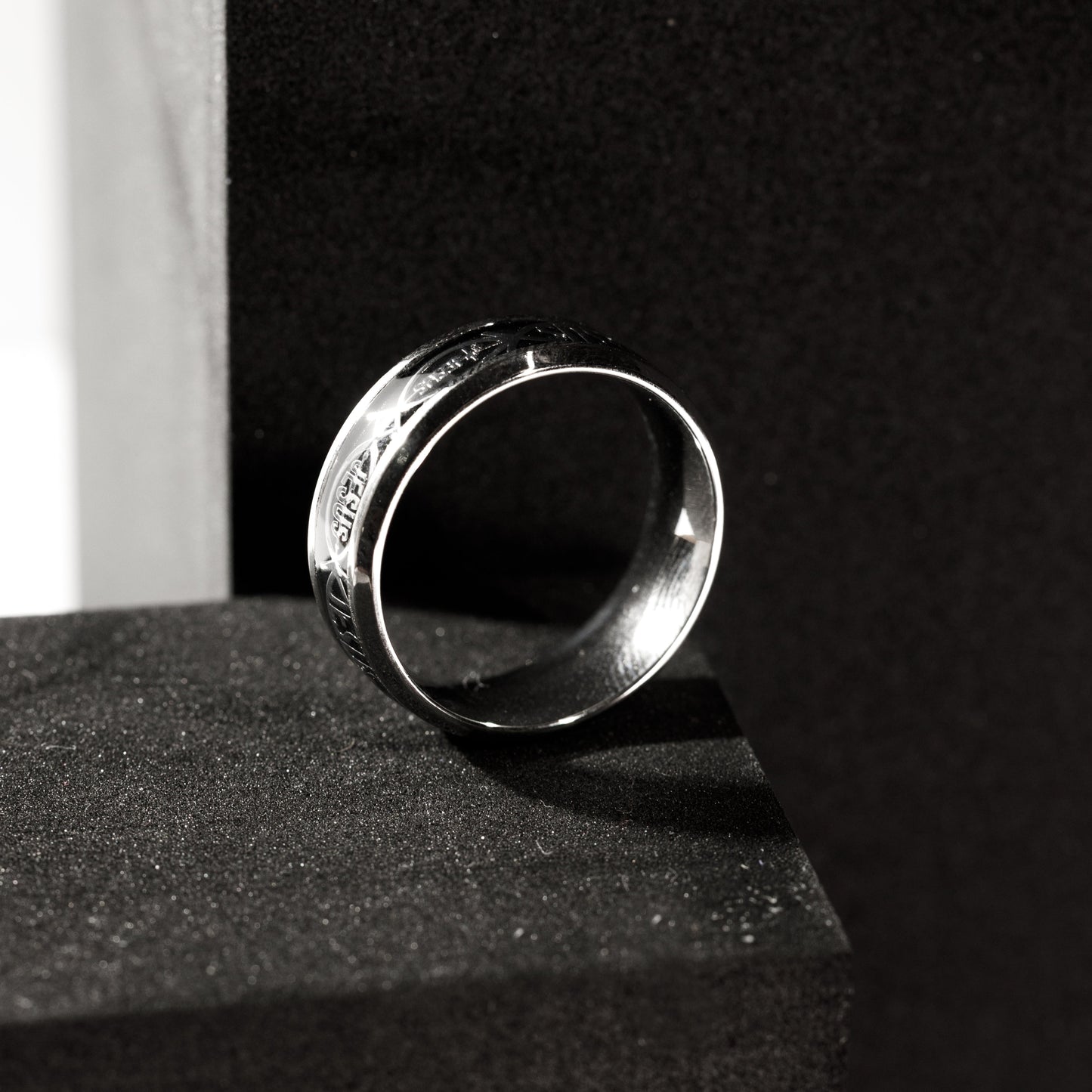 Stalowy pierścionek „Jezus”, stal nierdzewna, styl religijny, unisex, MANNOR