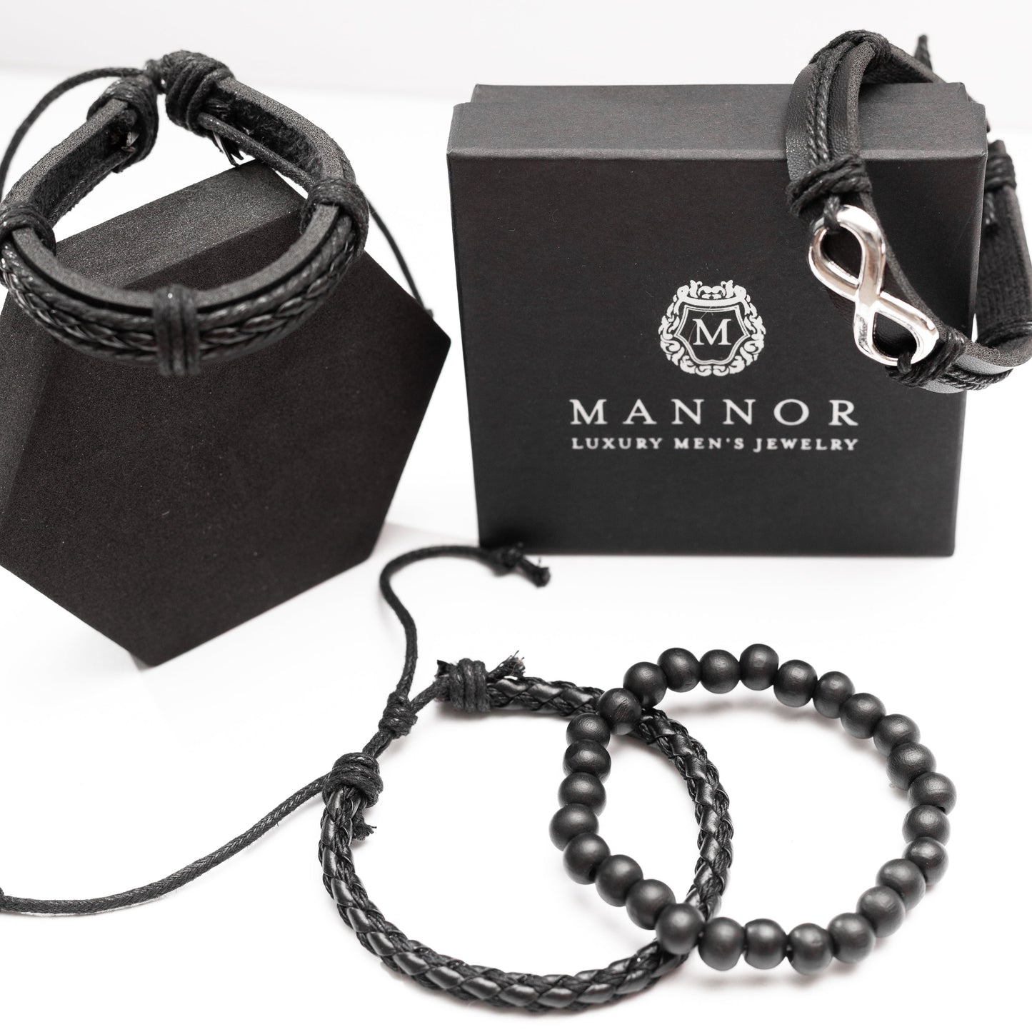 Zestaw bransoletek „Nieskończoność i Drzewo Życia”, skóra, drewno, vintage, MANNOR