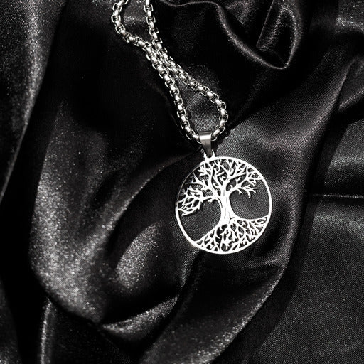 Srebrzysty stalowy naszyjnik „Drzewo”, stal nierdzewna MANNOR