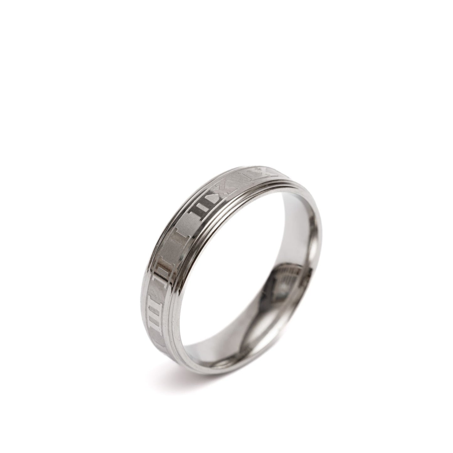 Stalowy pierścionek „Rzymskie cyfry”, stal nierdzewna, klasyka, unisex, MANNOR