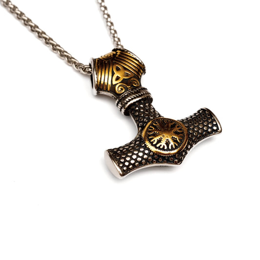 Metalowy naszyjnik „Vegvísir”, wikingi amulet, stal nierdzewna MANNOR