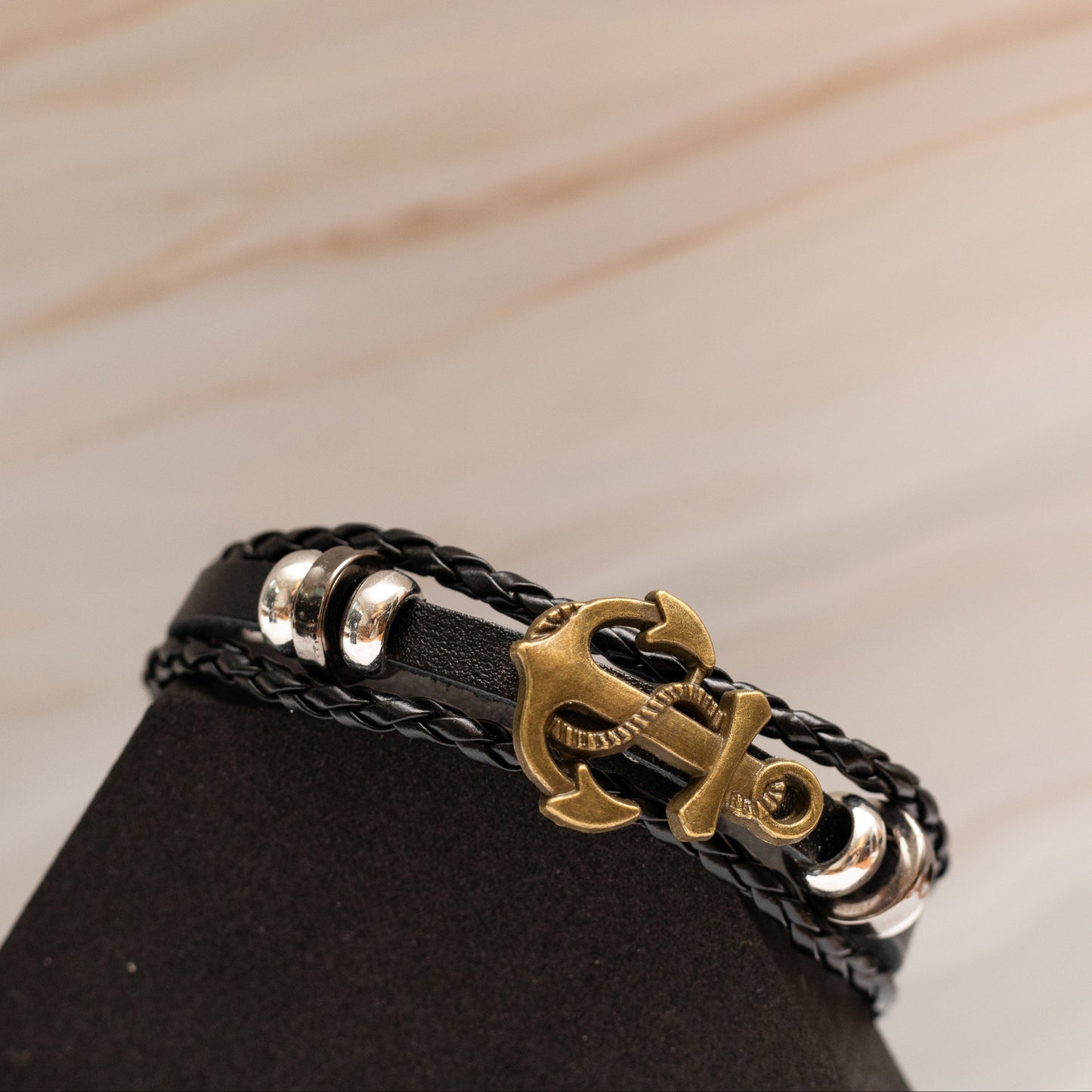 Bransoletka „Wiking Anchor”, wielowarstwowa, skórzana, pleciona MANNOR