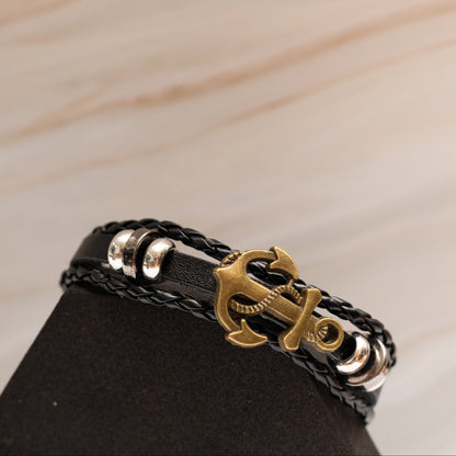 Bransoletka „Wiking Anchor”, wielowarstwowa, skórzana, pleciona MANNOR